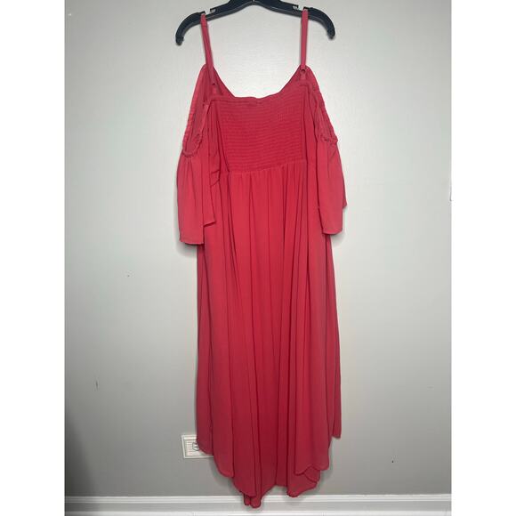 Torrid Cold Shoulder Chiffon Maxi Dress Size 6X Asymmetrical Hem Fairy Boho Pink - Picture 6 of 11